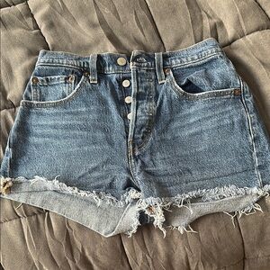 Levi's Blue High-Waisted Jean Shorts Distressed Cut-Off